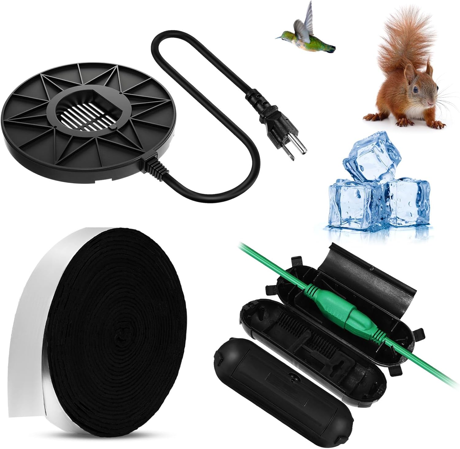 Relaxweex 3 Pcs Bird Bath Heater for Outdoor in Winter Submergible De icer and Pipe Insulation Tape Outdoor Extension Cord Cover for Chicken Bird Poultry Tank Drinking(70w,with Fountain Pump)