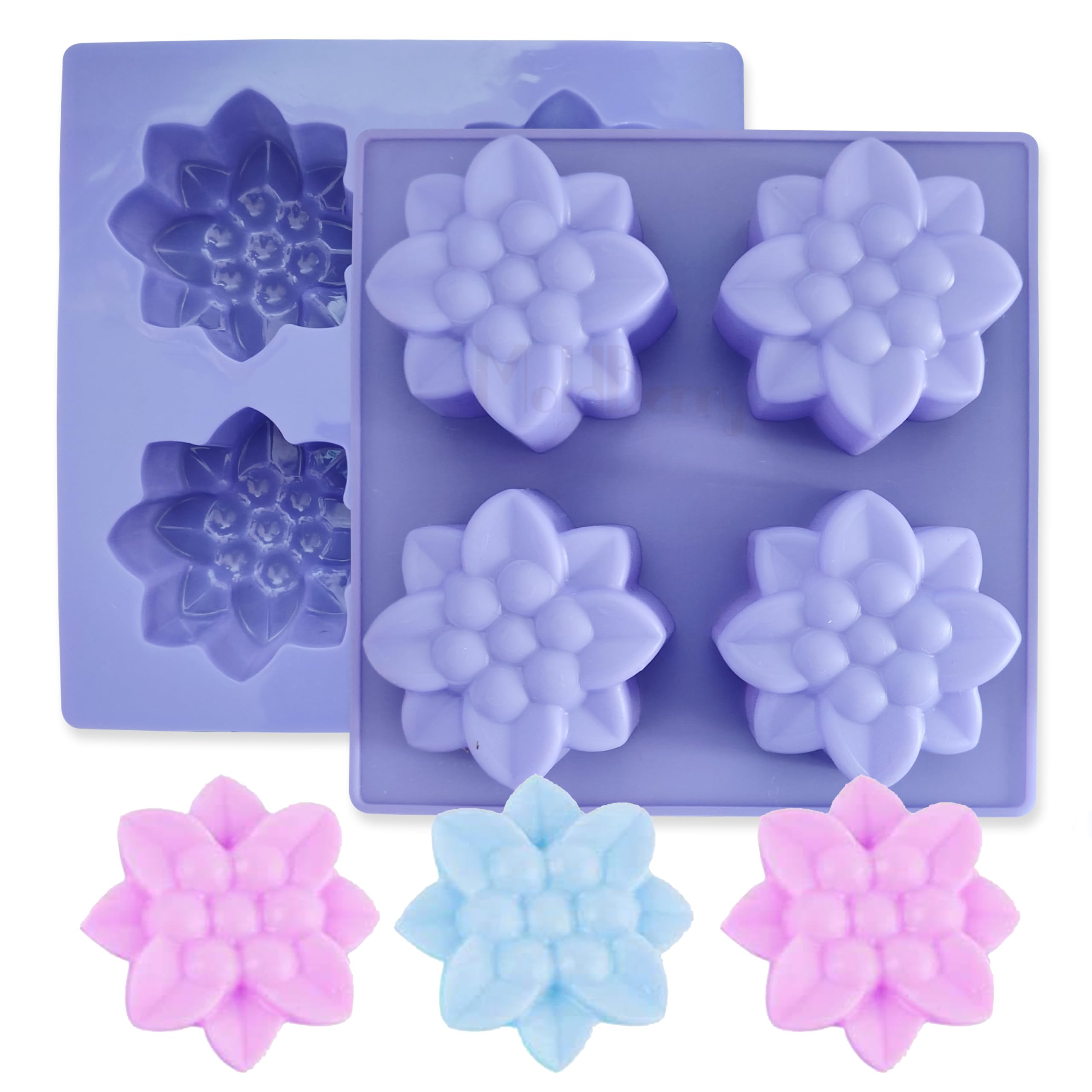 MOLDBERRY Silicone Soap Making Mould | Silicone 4 Cavity Flower Shape Soap Mold | Wax Melts & Baking Tool Bar | Silicone Mold for DIY Homemade Soaps, Bath Bomb, Lotion Bar, Soap Bar Pack of 1(Multicolor)-image-3