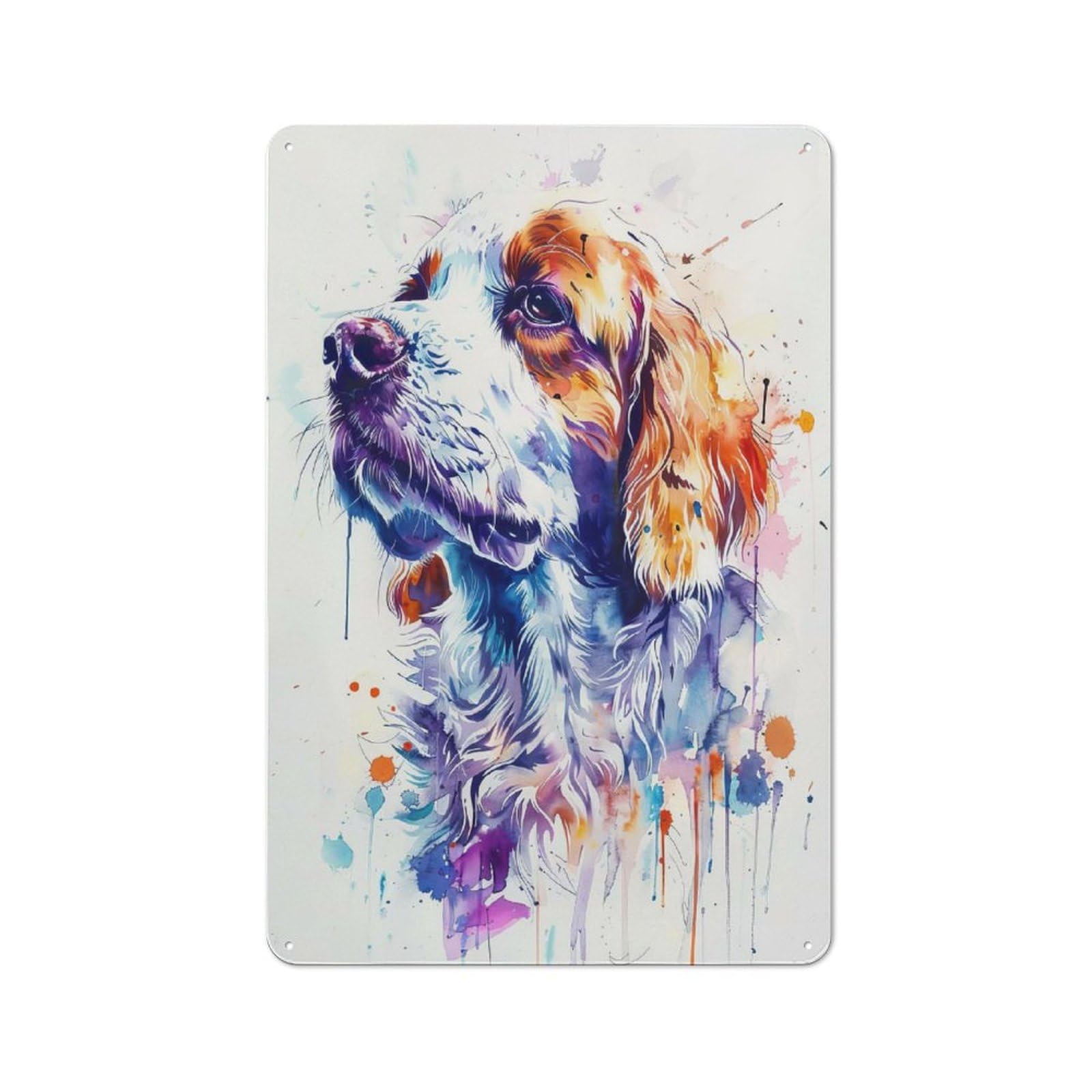Clumber Spaniel Watercolor Metal Sign 30x20cm, Retro Bar Wall Plaque for Bar, Kitchen, Garage Or Games Room, for Casual British Interiors