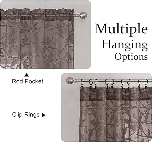 Miniatura 3 de OVZME Anji - 2 paneles de cortinas traslúcidas de gasa marrón de 72 pulgadas de largo para dormitorio, doble bolsillo para barra, tela ligera y
