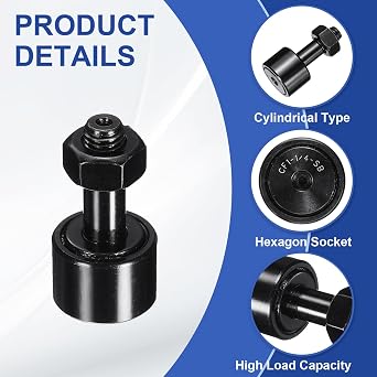 uxcell 2Pcs CF-5/8-SB CR101 Cam Follower Track Runner Bearings, Chrome Steel Roller Stud Track Bearing, 5/8 Roller Dia, 1/4-28 UNF Stud Type, for Machine Tool Guide