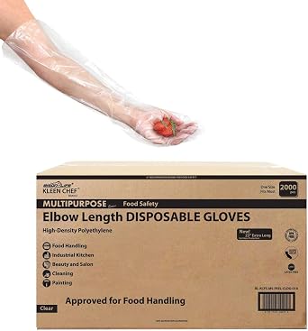KLEEN CHEF Disposable Food Handling Elbow Length Poly Gloves | One Size Fits Most, 100 per box Case of 20 boxes