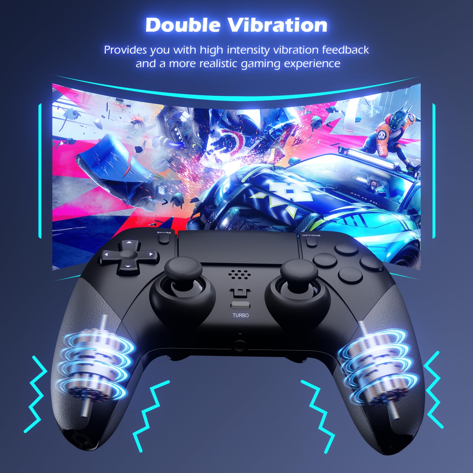 LATEC Manettes compatibles PS4,Manette sans fil pour P4 Slim/Pro avec Turbo Vibration Capteur Gyroscopique Prise Audio Panneau Tactile(Noir)