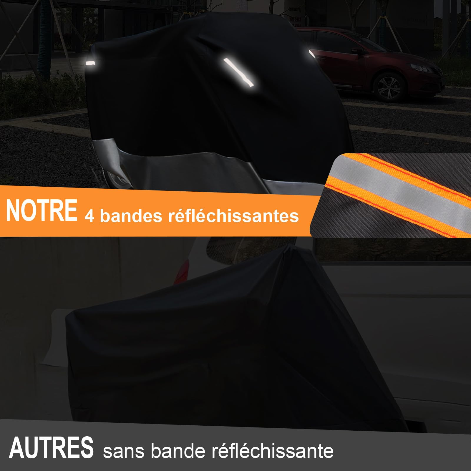 Housse de Moto Exterieur Impermeable, Bâche Protection Moto Interieur Étanche,210D à la Poussière/Neige/Pluie, au Vent, Soleil pour Couverture Moto Scooter XXL
