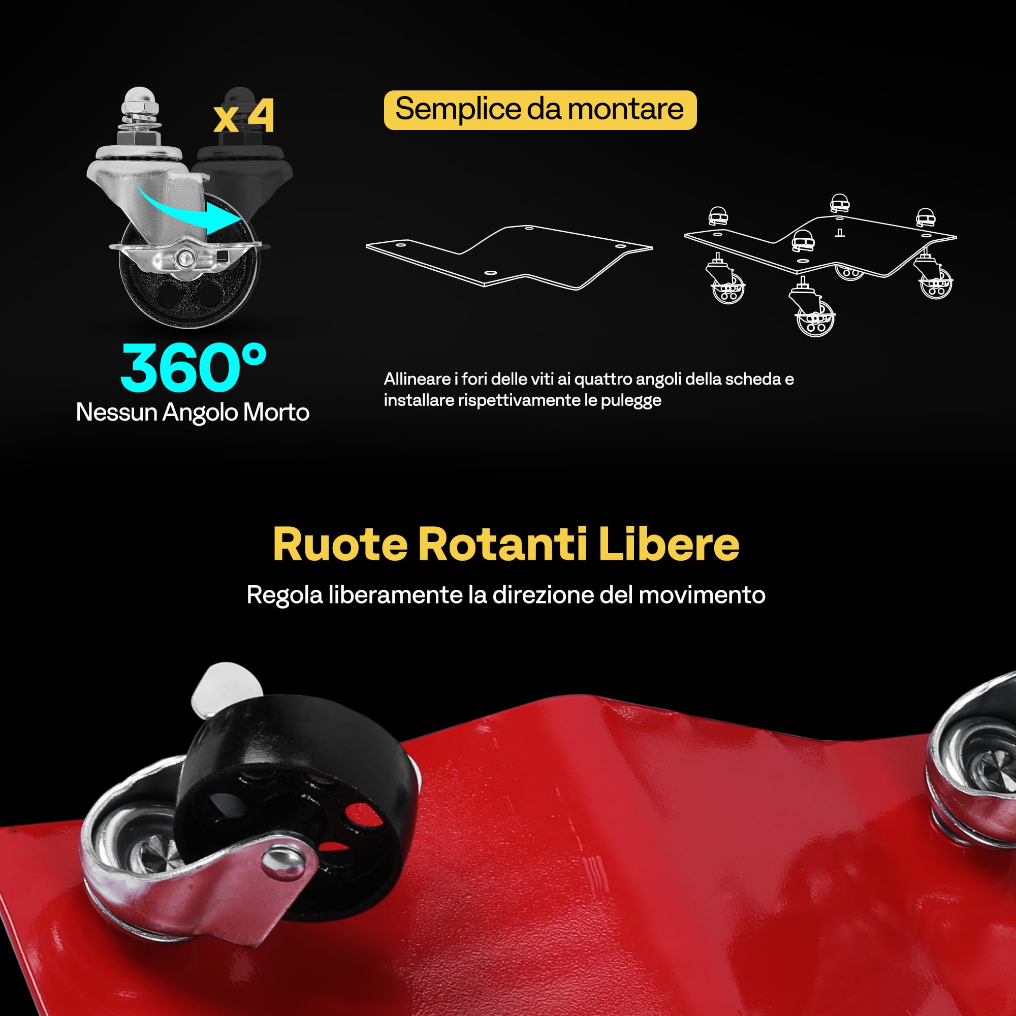 VIVOHOME Carrello Sposta Auto Moto Sottoruote 4 Pezzi, Carico Singolo 680kg Capacità di Carico 2720kg in Totale per Spostare Auto Camion e Moto Trailer Rosso