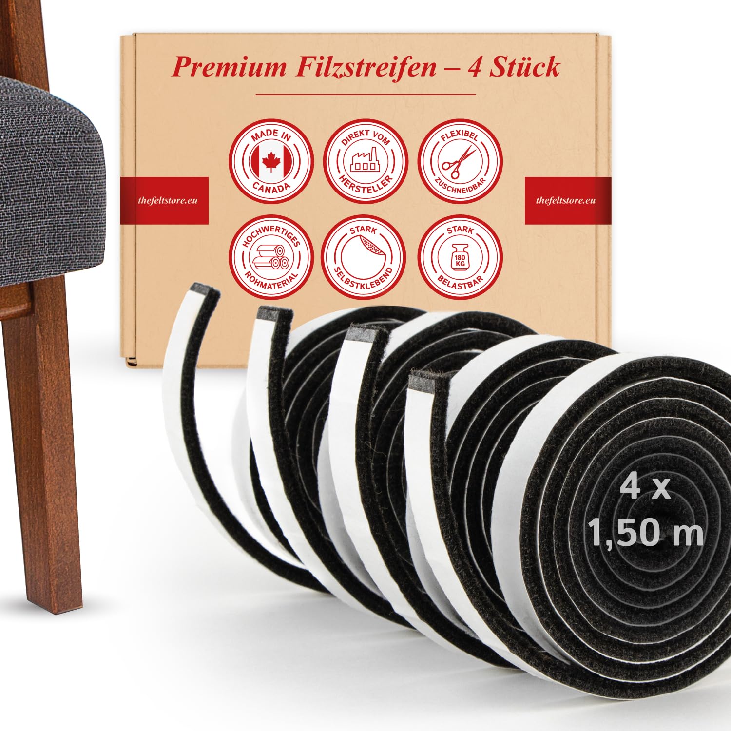 Gleitgut Viltlint, zelfklevend wit vilttape per meter 5 meter viltdikte: 3 mm (breedte 30 mm