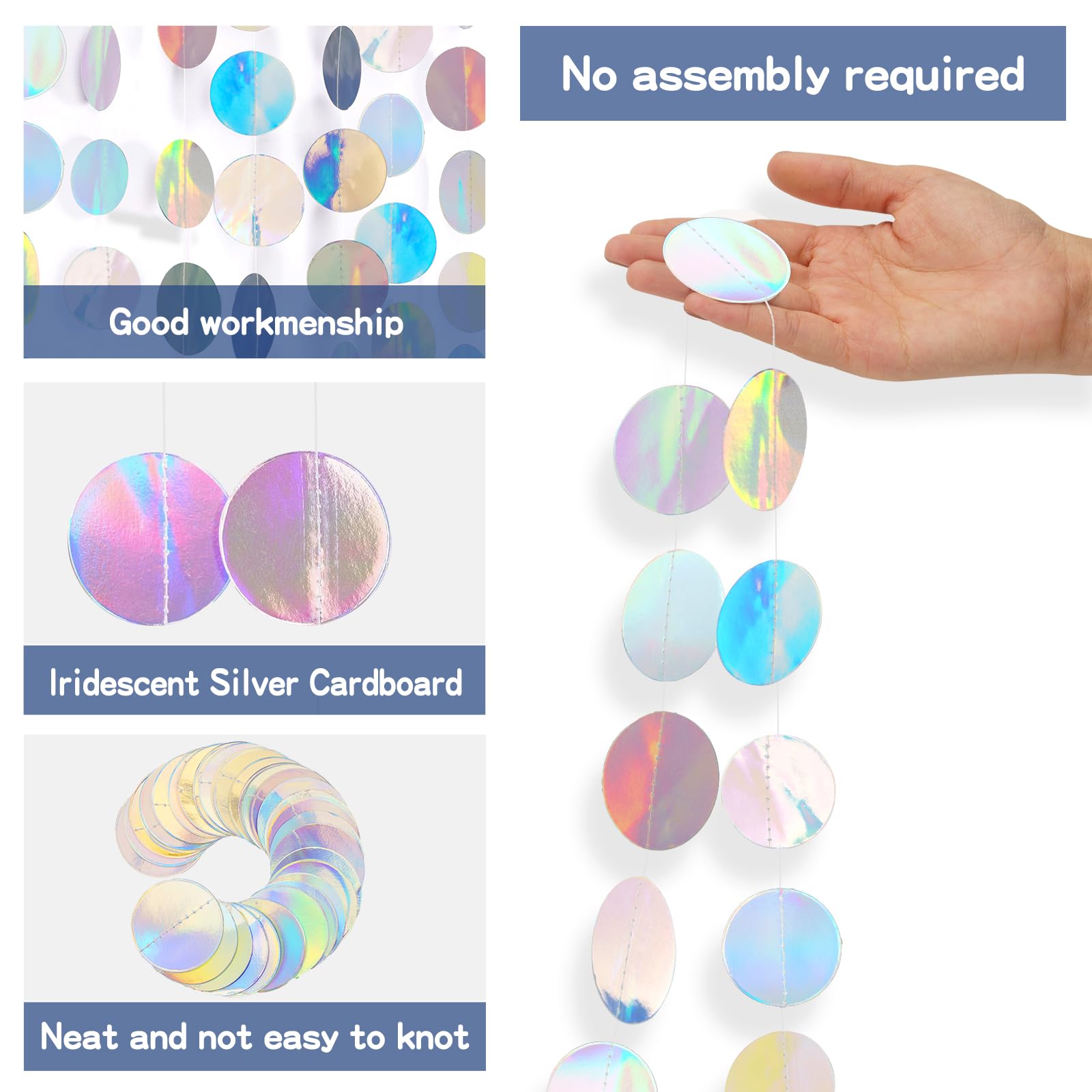 G2PLUS Iridescent Circle Paper Garland: 16M Hanging Party Decorations - Image 3