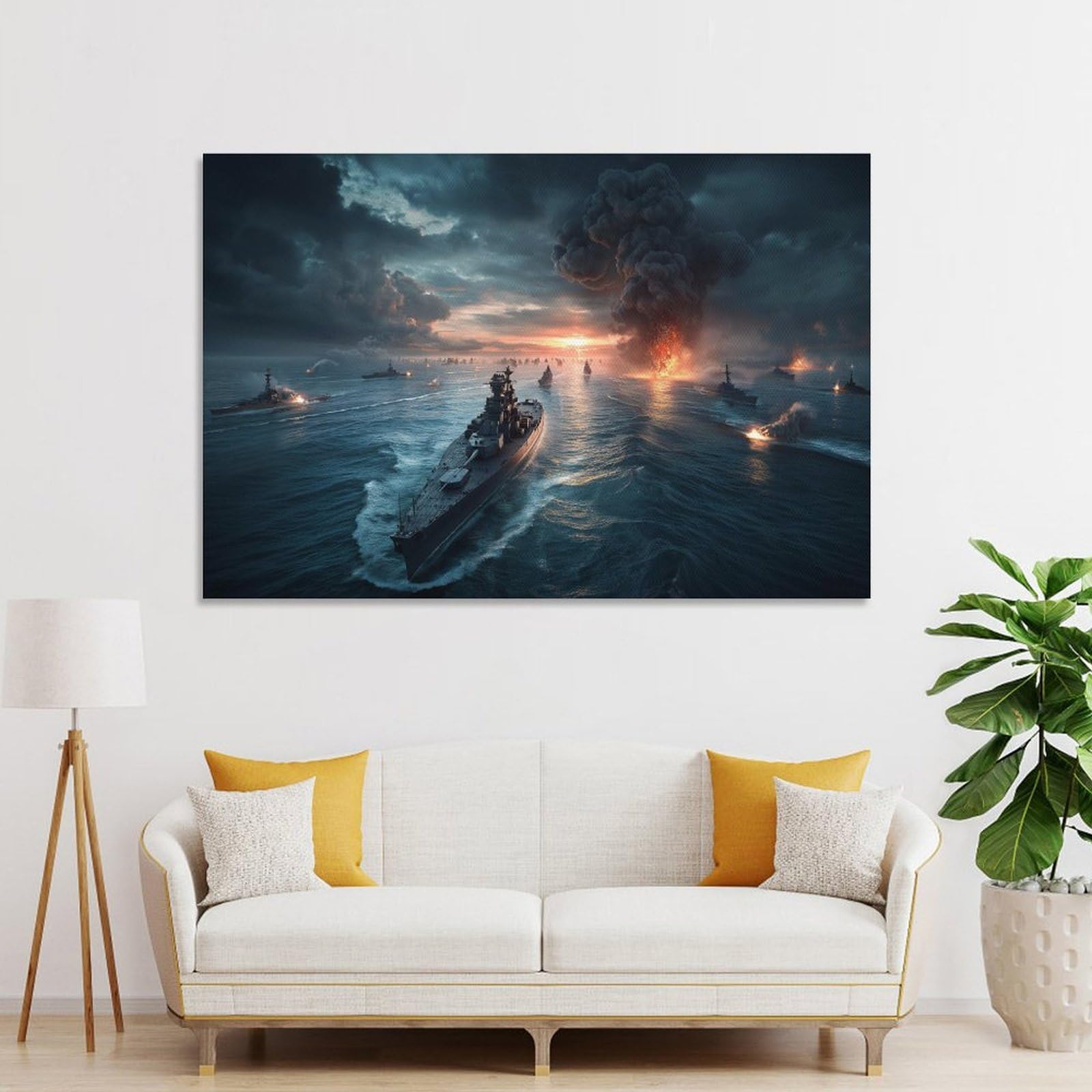 Junmoney Unframe-Style-8-1 Decorative Wall Artwork Naval Battle Scene, 24X36inch(60X90cm), For Contemporary Homes, Apartments Or Offices, An Easy Choice For New Home Styling