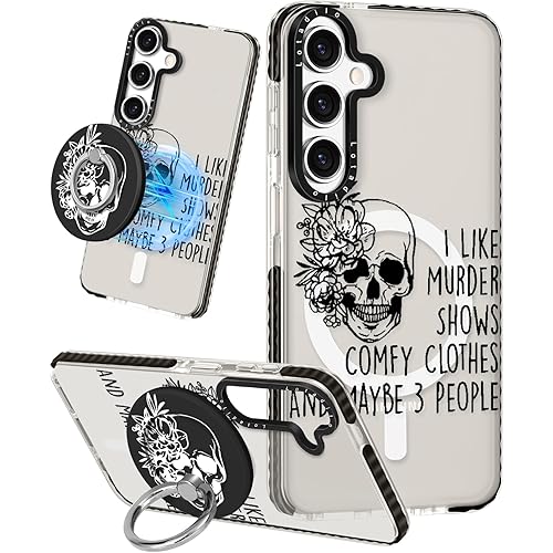 Cute Case for Samsung Galaxy S25 for Women Girls - Funny Skull Design Compatible with Magsafe Magnetic Ring Holder Kickstand Fashion TPU Phone Covers