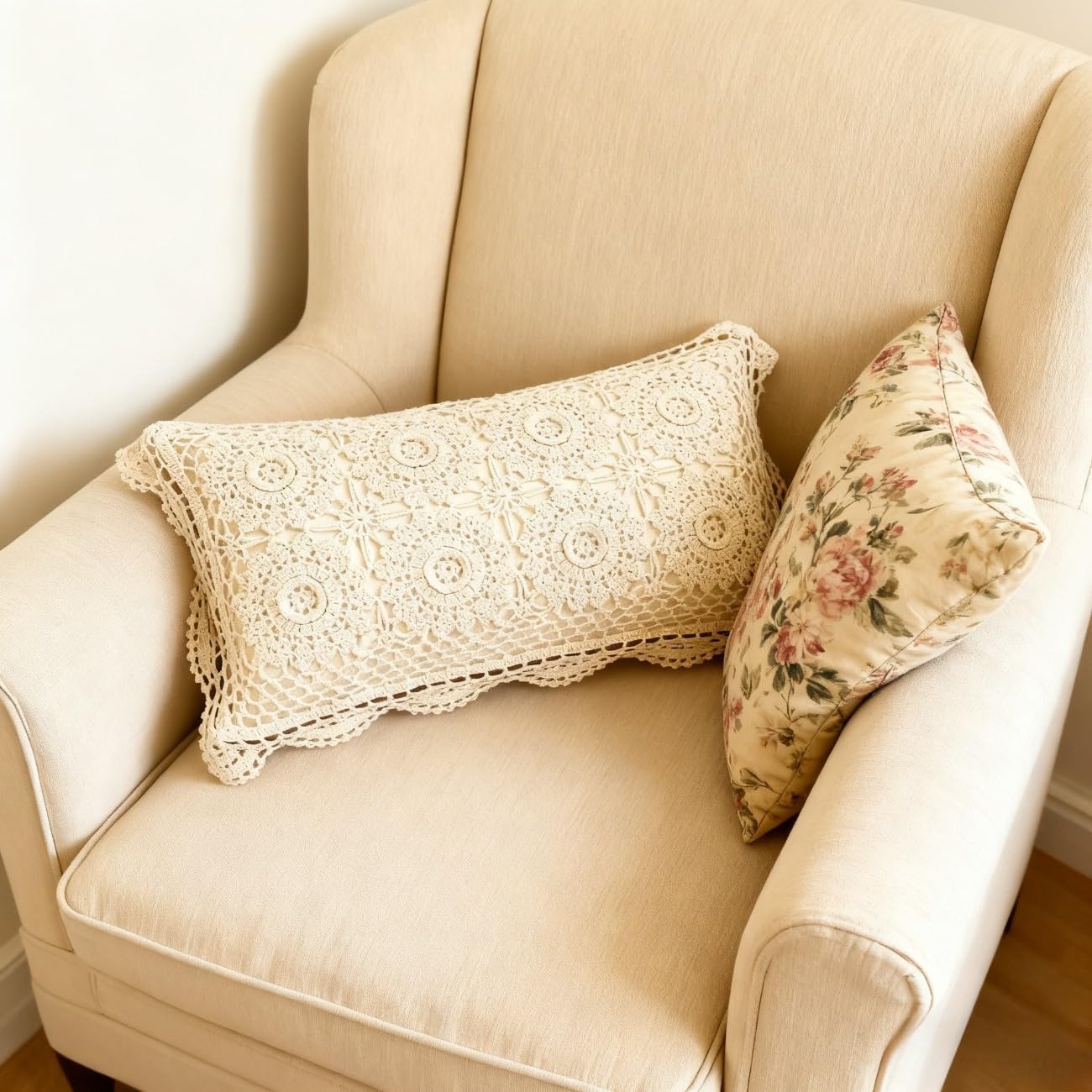 misppro 100% Cotton Creative Linens Pillowcase Crochet Embroidery 3D Lace Floral Pattern Fancy Yarn No Filling Rural Style for Couch Sofa Bed 13 x 22