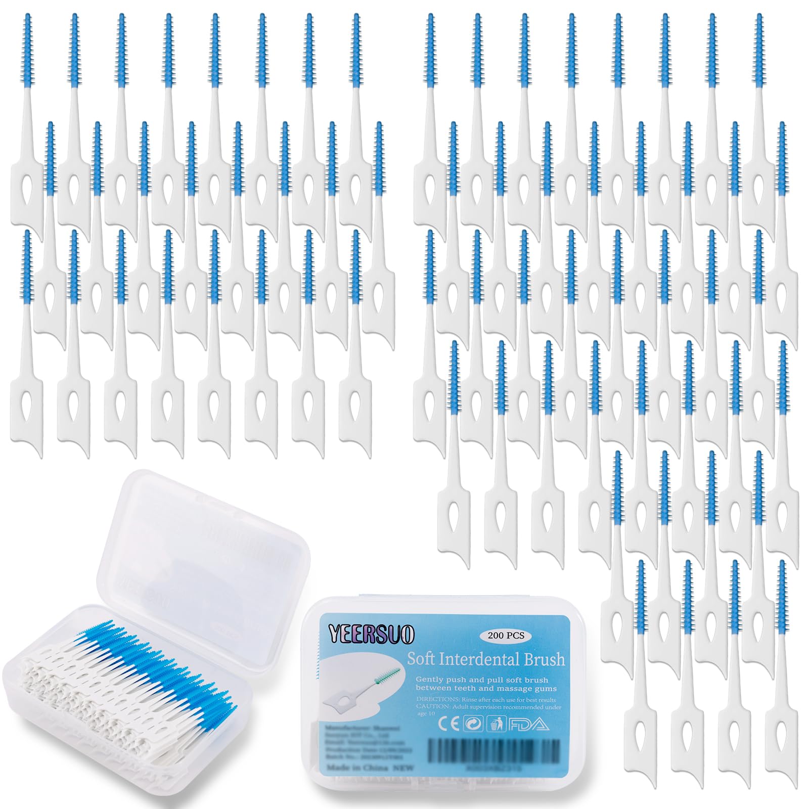 200 PCS Silicone Interdental Brushes, Dental Toothpicks Brushes Between Teeth, Silicone Dental Floss Stick Disposable for Teeth Cleaning, Tooth Picks Cleaning Tool, Blue Colors-image-21