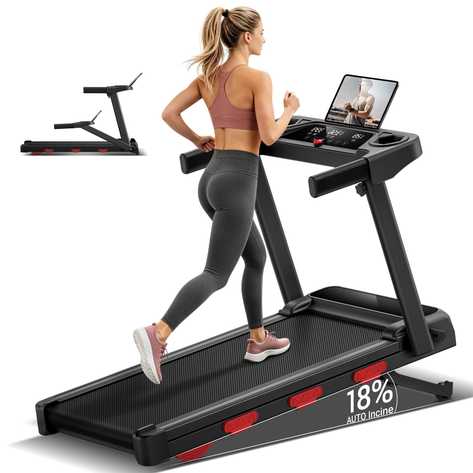 UMAY Tapis Roulant con Inclinazione 18% Automatica, 12KM/H, 160 KG | Tapis Roulant Elettrico, 3,0 HP Tapirulan Pieghevole per Casa e Ufficio