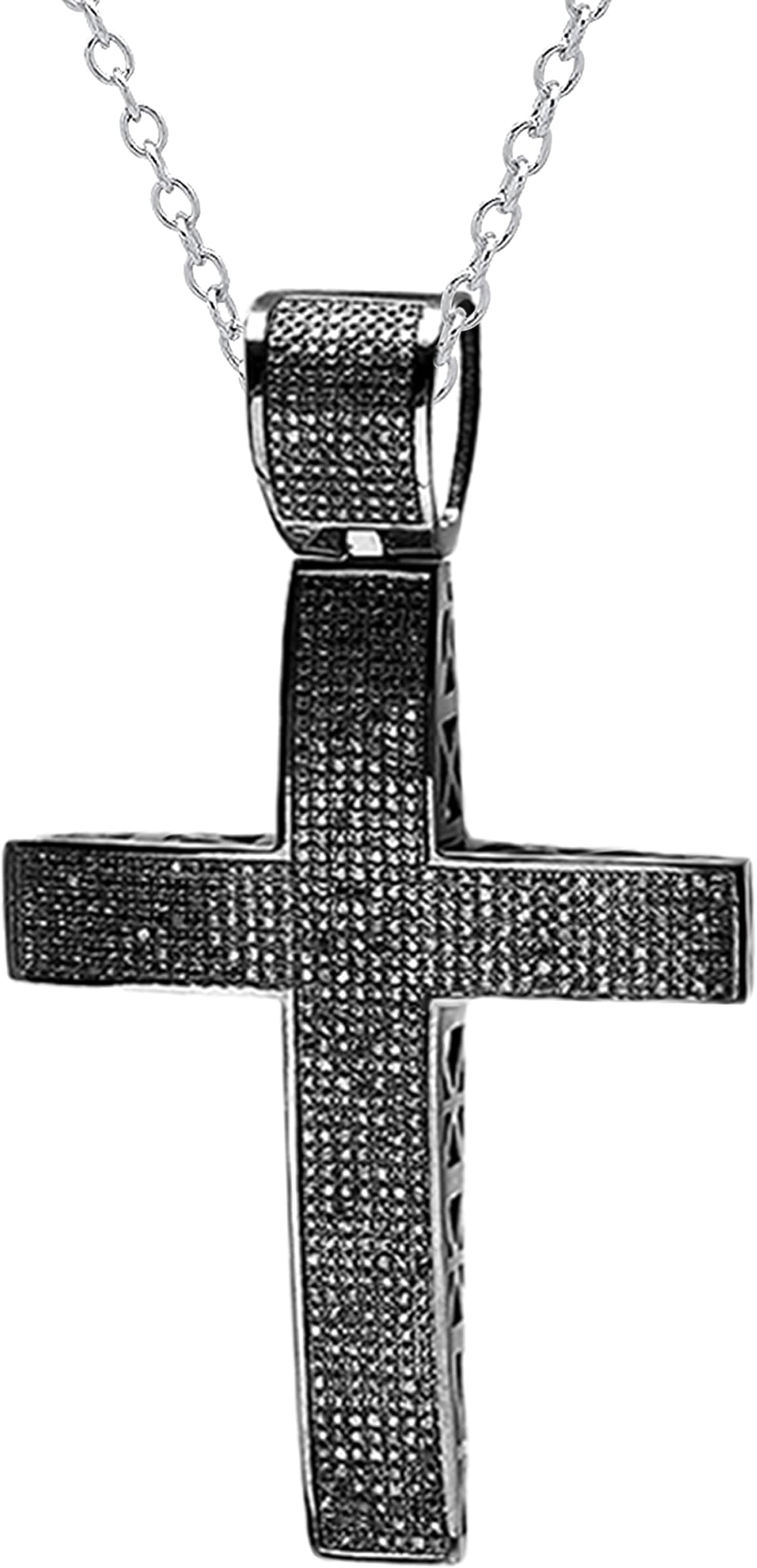 Dazzlingrock Collection3.15 Carat (ctw) Black Diamond Micro Pave Mens Hip Hop Style Religious Cross Pendant Necklace FREE CHAIN, Sterling Silver