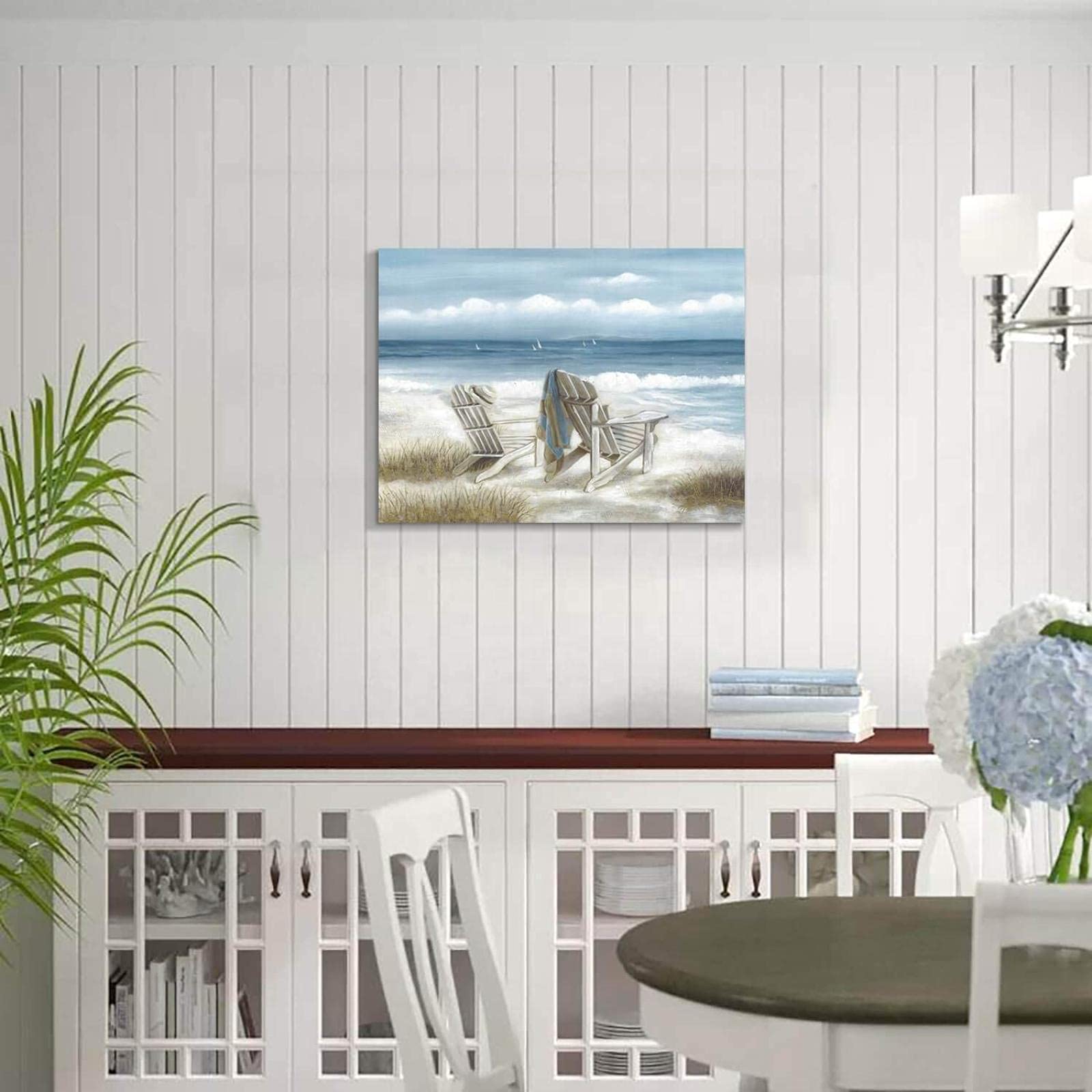 Leinwandbild 'Abstrakte Meereslandschaft' Mit Strandkorb – Handgemaltes Kunstwerk, 1 Panel 45x30 Cm