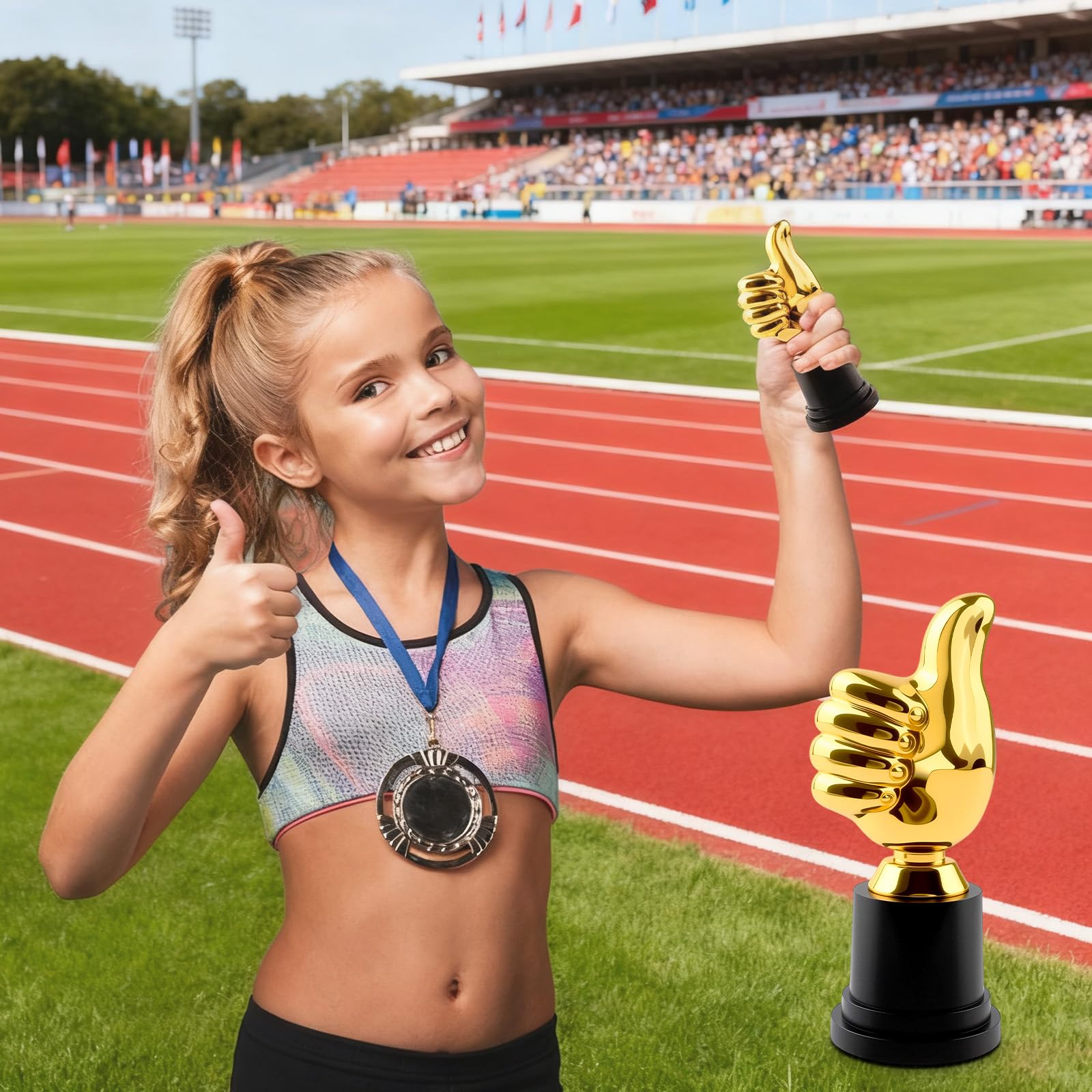 Copa dorada con pulgar alto, 1 trofeo de pulgar/1ª copa con pulgar de cristal para torneos deportivos, competiciones de talentos, regalos de fiesta, juegos, aulas, competiciones de fútbol