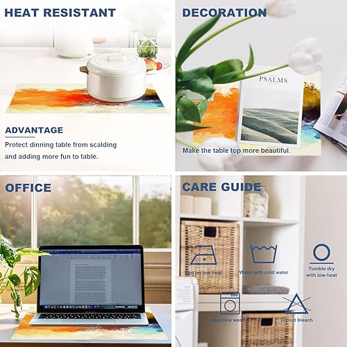 Miniatura 4 de Batmerry Manteles individuales decorativos modernos y brillantes, acuarela artística cepillada abstracta con pincel, pintura con pincel, tejido de