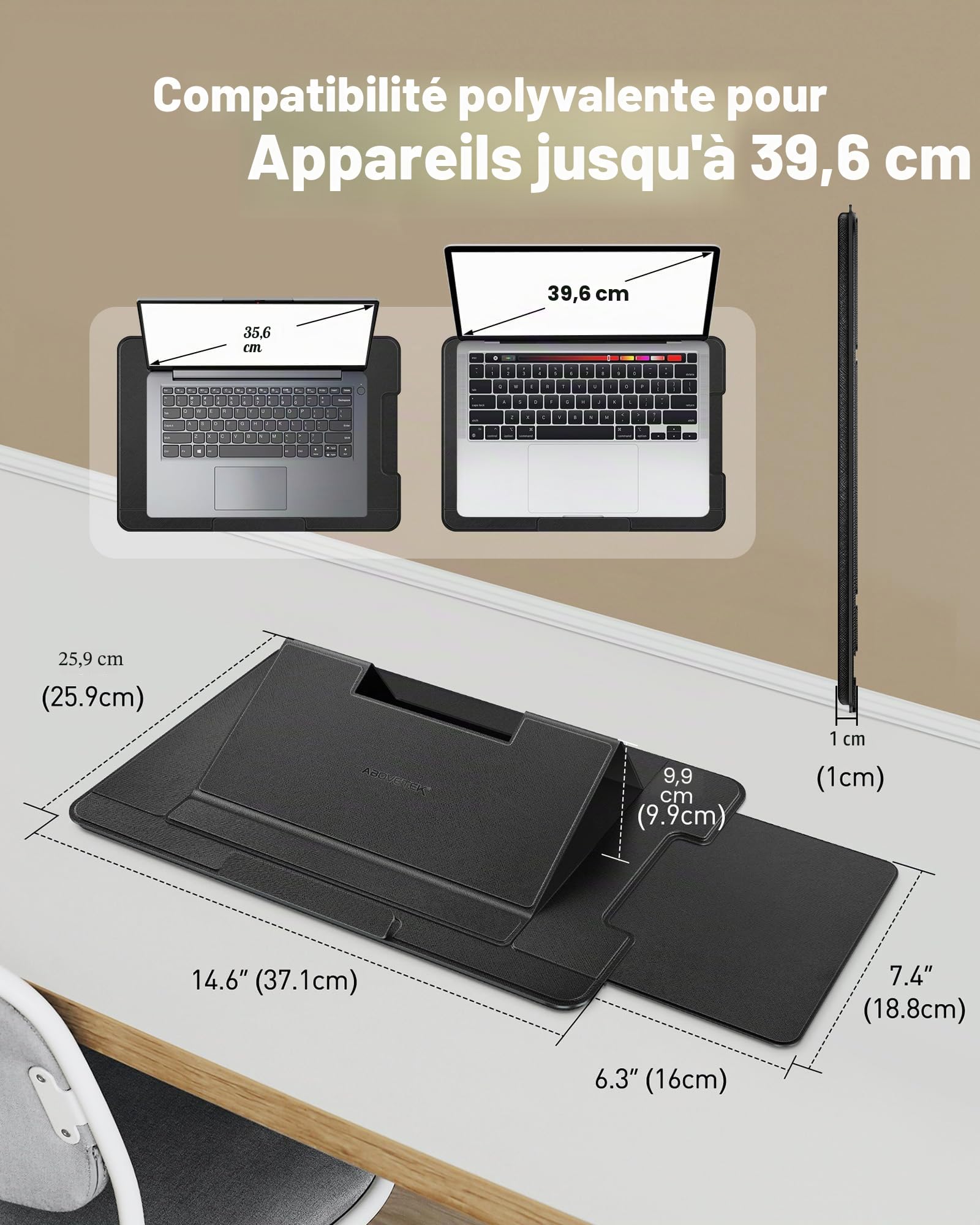 AboveTEK Bureau Portable pour Ordinateur Portable avec Tapis de Souris Rétractable à Droite, Bouclier Thermique Antidérapant