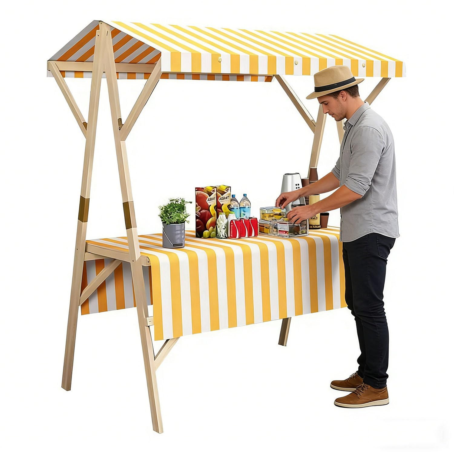 Carretto Mobile per la Vendita all'aperto con tettoia, carretto Portatile per la Vendita di Cibo per mercati notturni, fiere e Centri Commerciali.