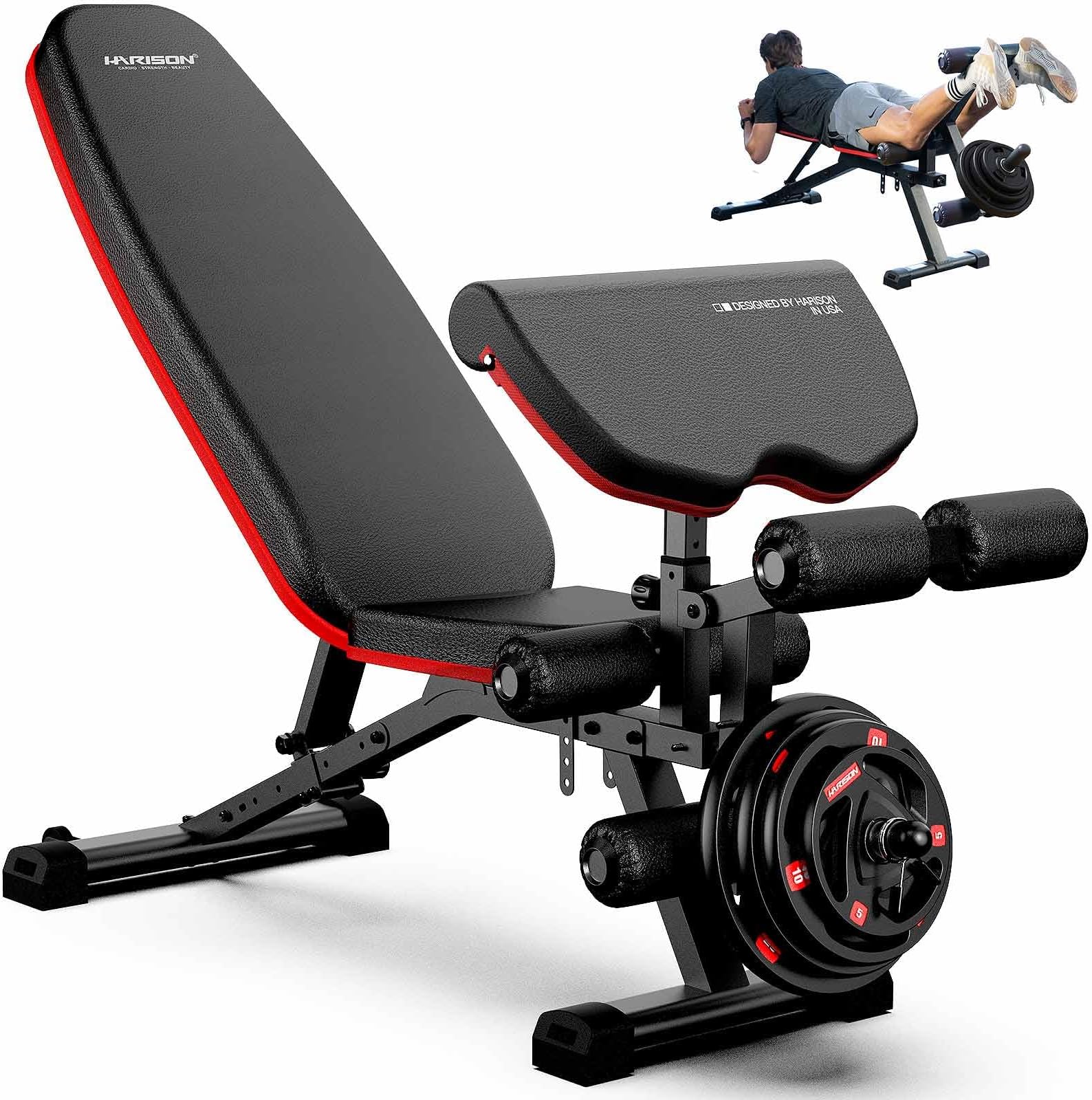 HARISON Adjustable Weight Bench with Leg Extension and Preacher Pad, Flat Incline Decline Exercise Bench for Home Workout Weight Training (2024)