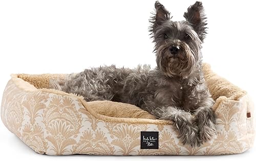Nicole Miller New York PET Mod - Cama para mascotas, acogedora y relajante, parte inferior antideslizante, funda lavable a máquina, color gris topo,