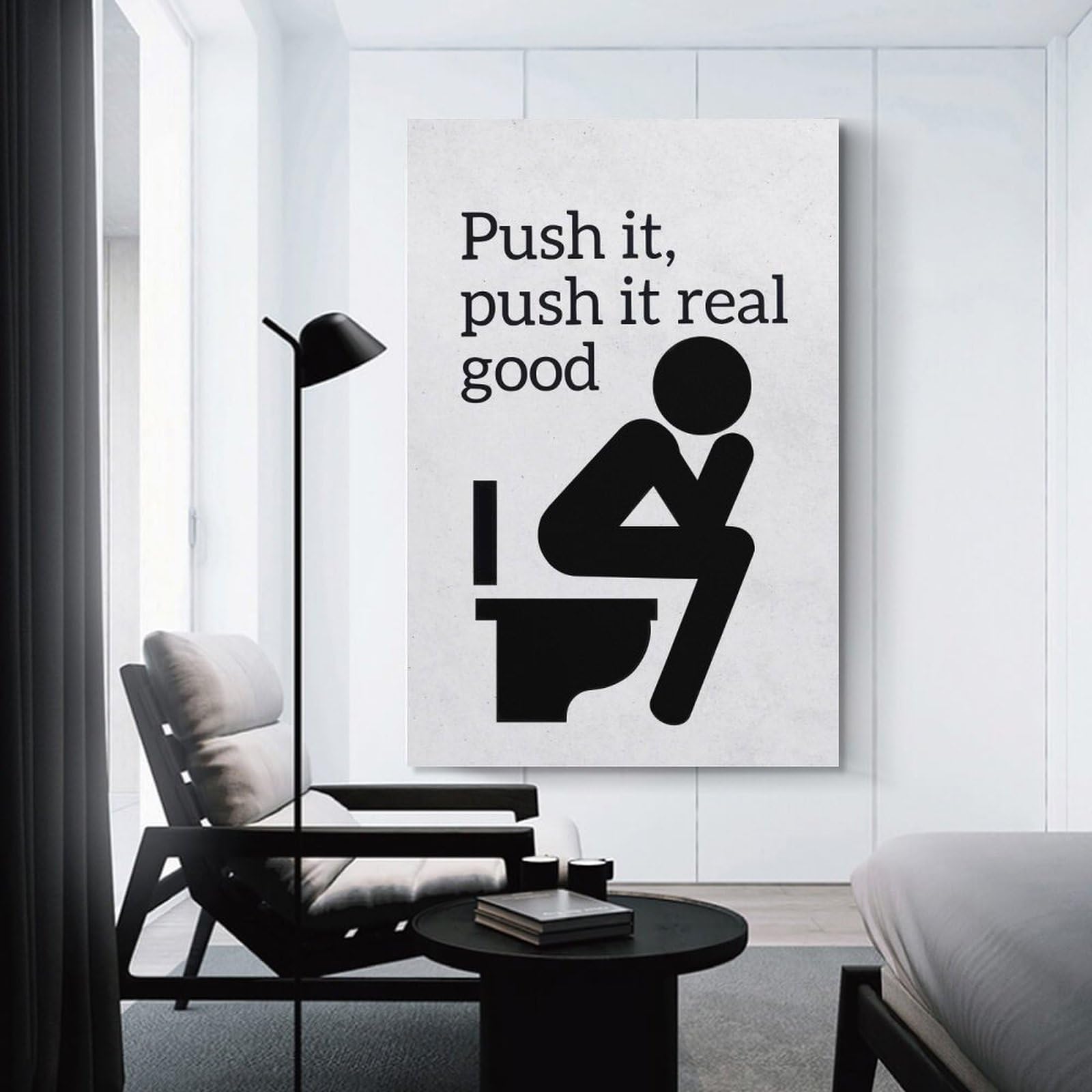 Junmoney Push It Real Good Toilet Humor Canvas Wall Art, 24x36inch(60x90cm), for Workspace Walls, Study Corners Or Bedrooms, An Interior Accent for Desk Areas