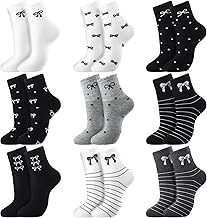 Patelai 9 Pairs Bow Socks Women Ankle Coquette Crew Socks with Cute Bow Ruffle Frilly Cotton Soft Breathable Knitted Gifts