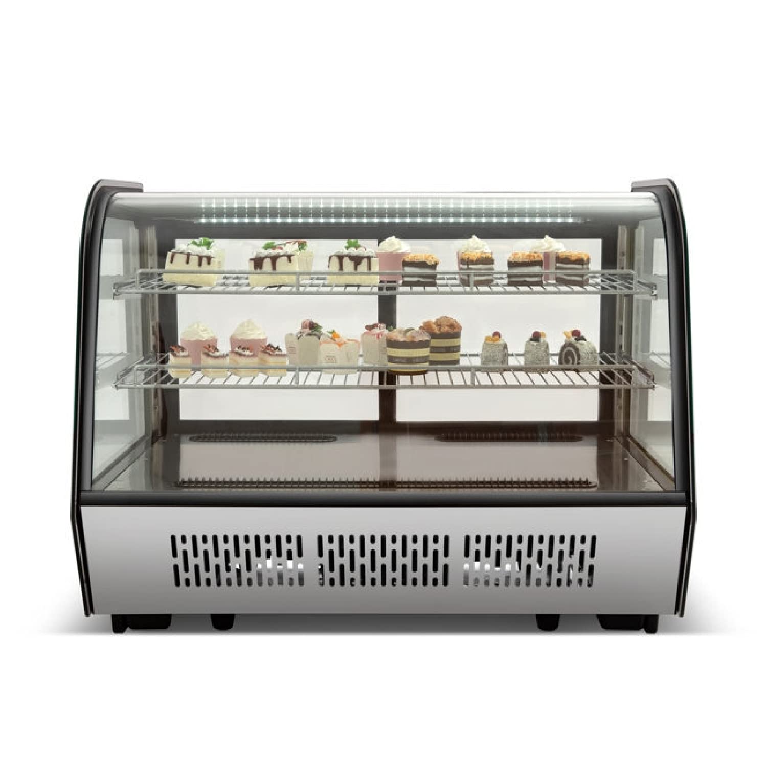 RISTOATTREZZATURE - Vetrina refrigerata da banco 88x56,8x68,6h cm vetro curvo 4 lati in vetro nera 160 lt 0 +12 °C