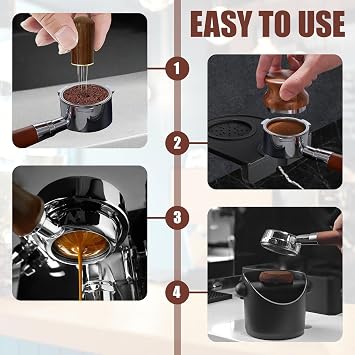 Espresso Knock Box with Accessories - 4.4 Inch Coffee Grounds Bin with Removable Knock Bar, Non-Slip Base, Stirring Needle & Cleaning Towel | Barista Coffee Machine Accessories (Black)