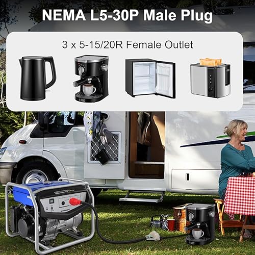 Miniatura 7 de Adaptador de corriente para generador de 3 clavijas de 30 amperios a 15 amperios20 amperios, cable de bloqueo, Nema L5-30P macho a 3X 5-20R hembra,