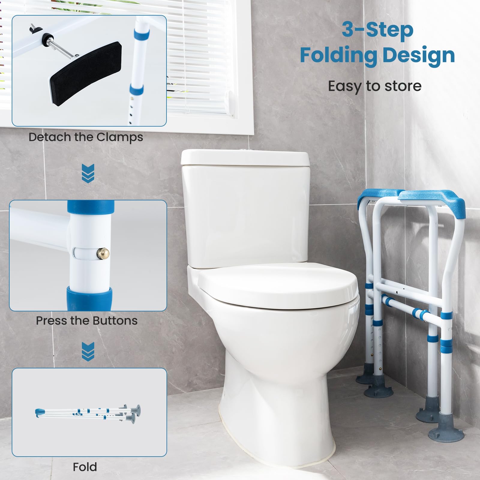 HOMASIS Rialzo WC per Anziani Regolabile in Altezza a 6 Posizioni, Maniglione Bagno Disabili con Piedini Antiscivolo, Alzawater per Anziani e Disabili, Fino a 136 kg, 68 x 49,5 x 78 cm (Blu)