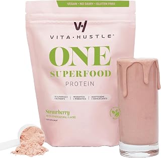 VitaHustle One Superfood Protein Complete Nutrition Shake by Kevin Hart, 20G Plant Protein, Meal Replacement, 86 Ingredients & Vitamins, No Added Sugar (Strawberry) 15 SVG