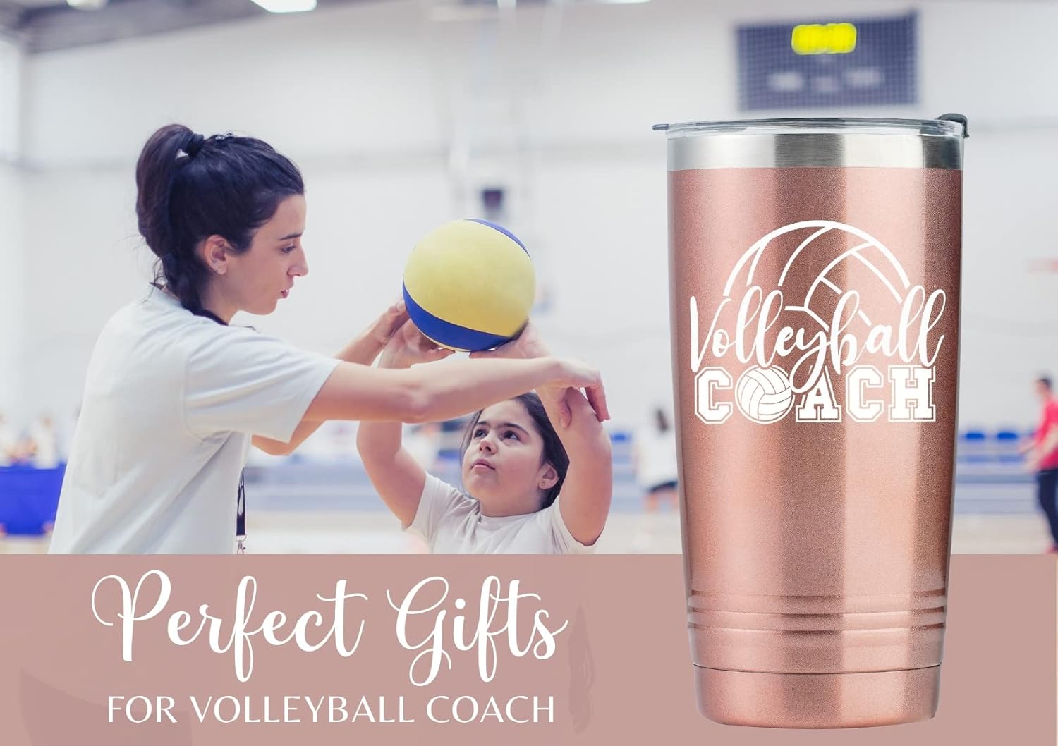 Onebttl Volleyball Coach Gift, Funny Gift Idea for Appreciation, Christmas, Birthday, 20oz Stainless Steel Insulated Travel Mug - RoseGold - Image 2