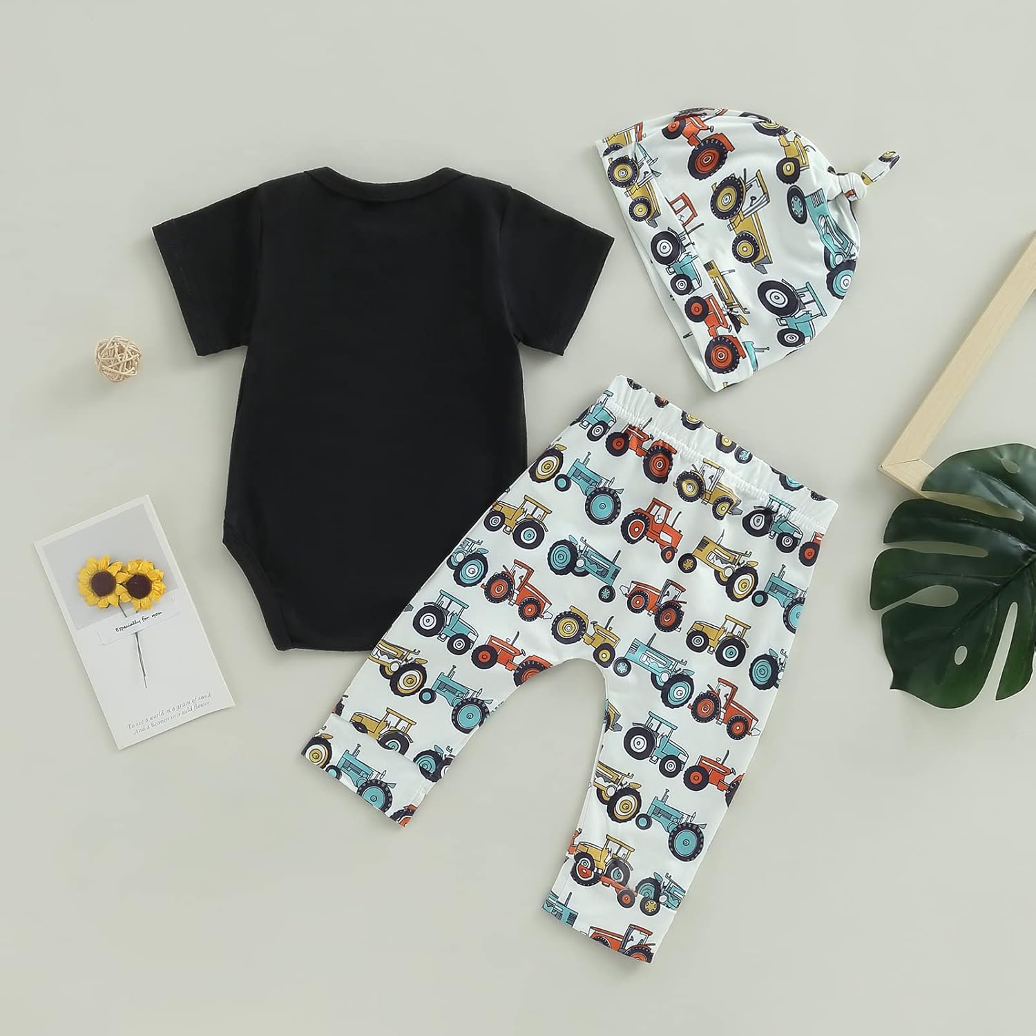 Twopumpkin Infant Baby Boy Farm Letter Bodysuit Romper and Long Pants Newborn Coming Home Outfit Cute Clothes Sets with Hat - Image 7