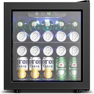 50 Cans Beverage Refrigerator Cooler, 1.3 Cu.Ft Mini Fridge with Glass Door for Soda Beer Drink Wine, Countertop Small Fridge for Bedroom Dorm Office Home Bar, Black