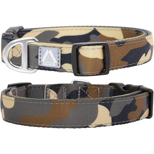 Soft Padded Dog Collar, Neck 9’’-14’’, Adjustable Heavy Duty Collar with 3M Reflective Logo for Small Dogs, Camo Green, S