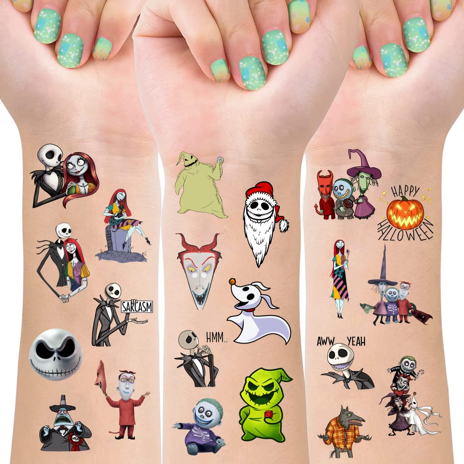 8 Sheets Nightmare Temporary Tattoos for Kids, Jack and