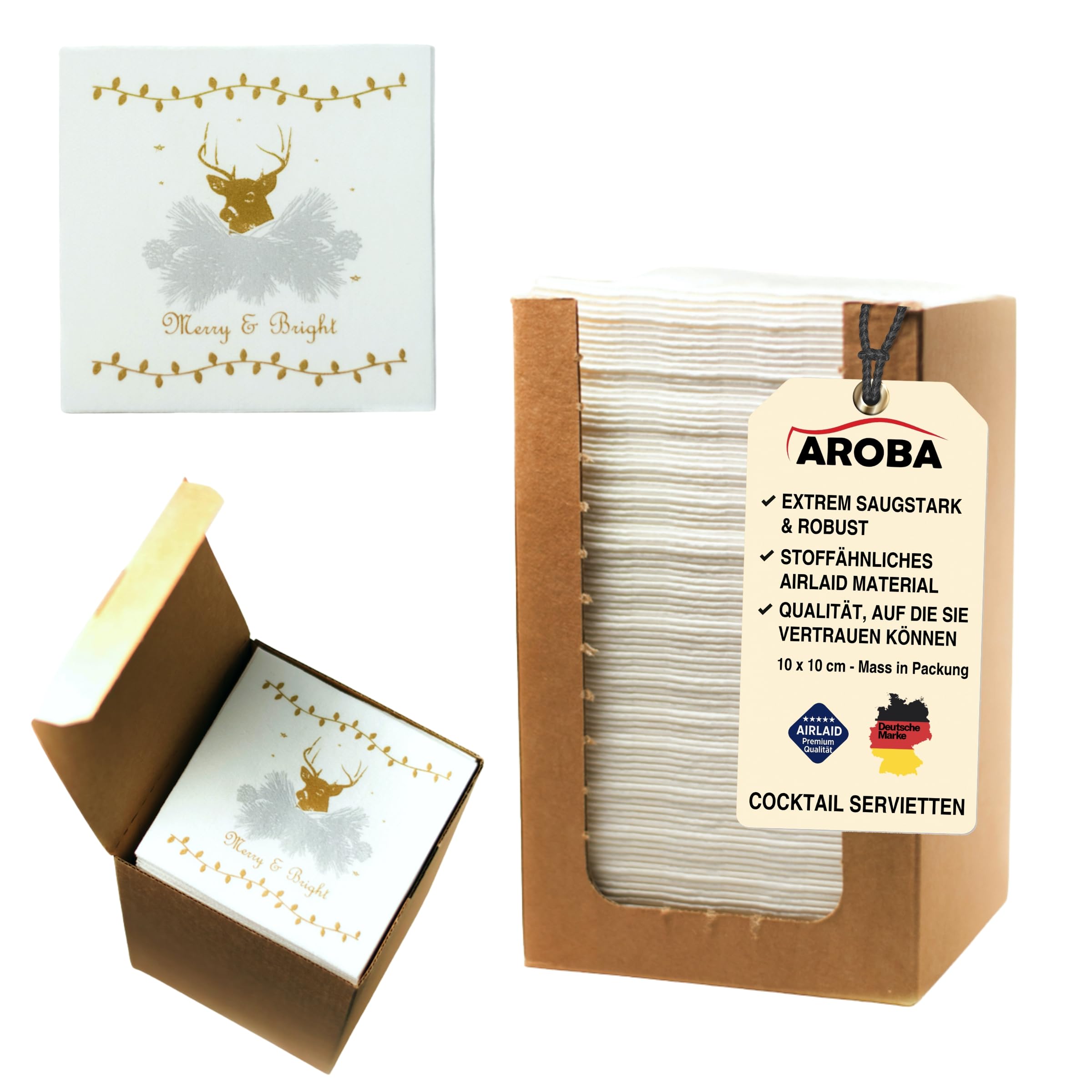 Aroba 100 Tovaglioli Cocktail In Airlaid Simil-Tessuto 20x20 Cm - Colore Coffee Time