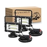 SKYWORLD 2Pcs Portable Magnetic Base Led Work Light Bar, 5 inch 72W Flood Beam, 12V 24V Off Road Driving Lights Fog Lamp for Car Truck 4x4 SUV ATV Tractors Excavator, 6000K White, Led Search Lights