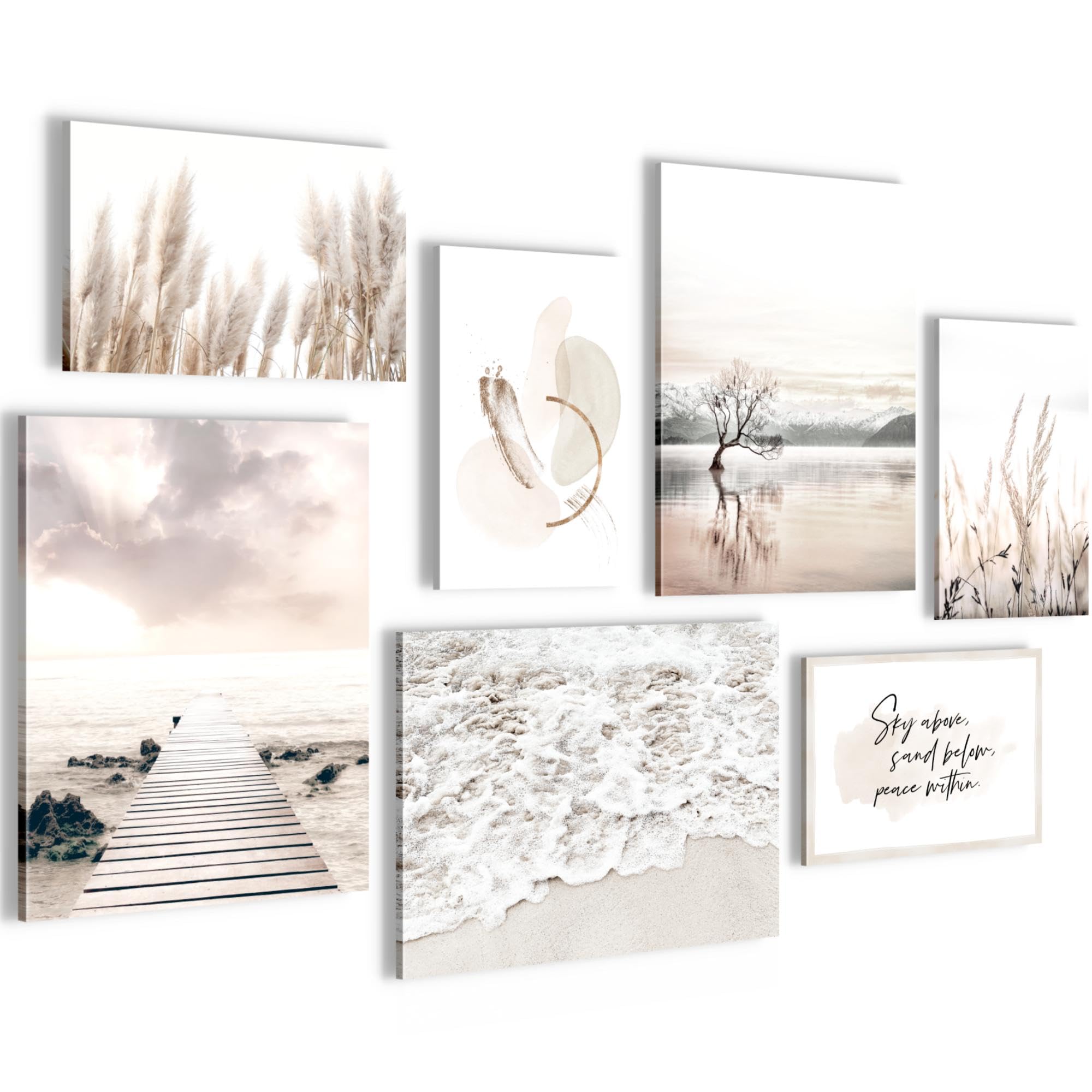 Novart Set de Decoración de Pared con Cuadros Boho Hierba de la Pampa Cuadro - LISTO PARA COLGAR - No Necesita Marco - Dormitorio Salón Cocina - N013471a