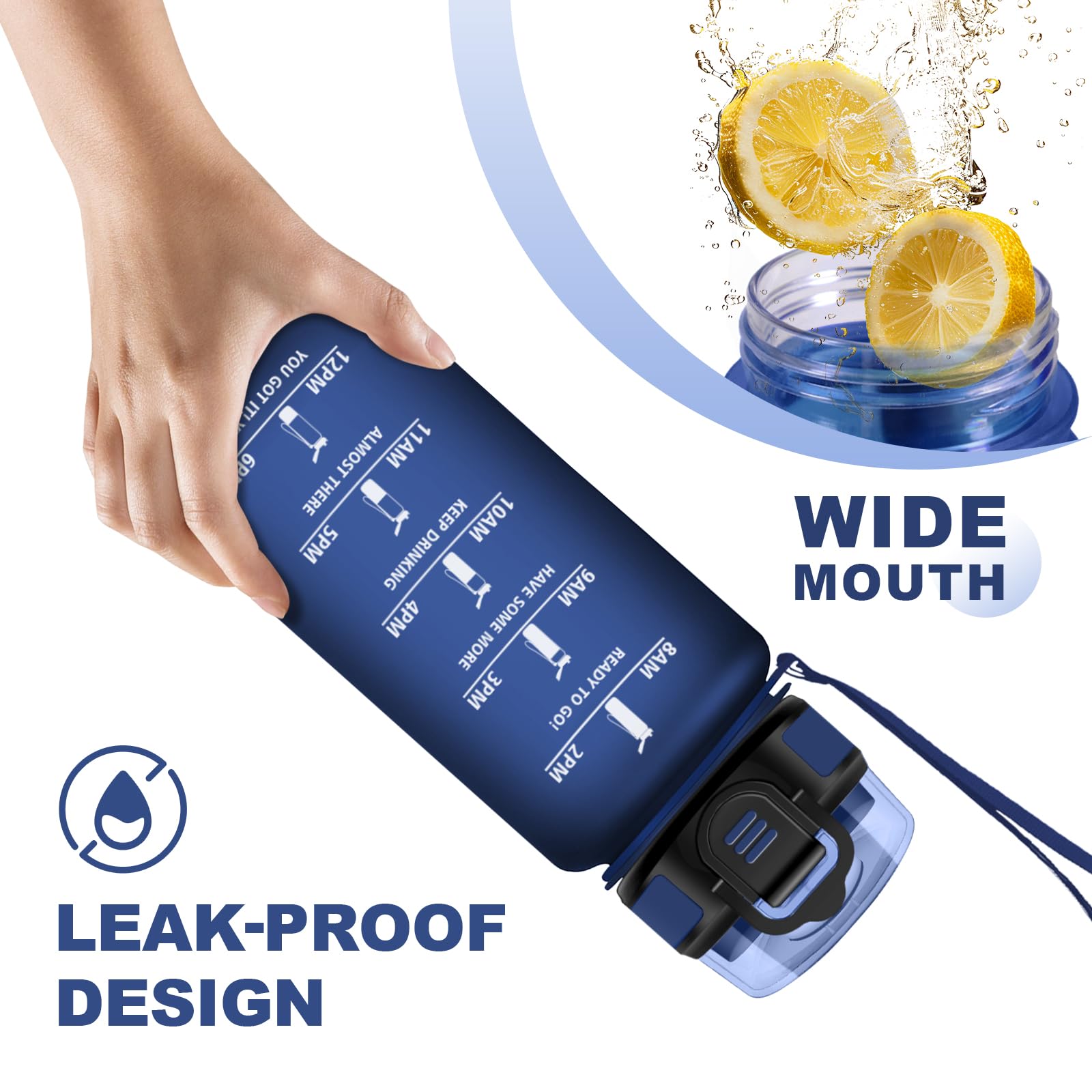 JAPORIA Borraccia 500ml, a Prova di Perdite, Bottiglia Motivazionale con Cannuccia, Indicatore Tempo, per Campeggio, Scuola, Ufficio, Lavoro