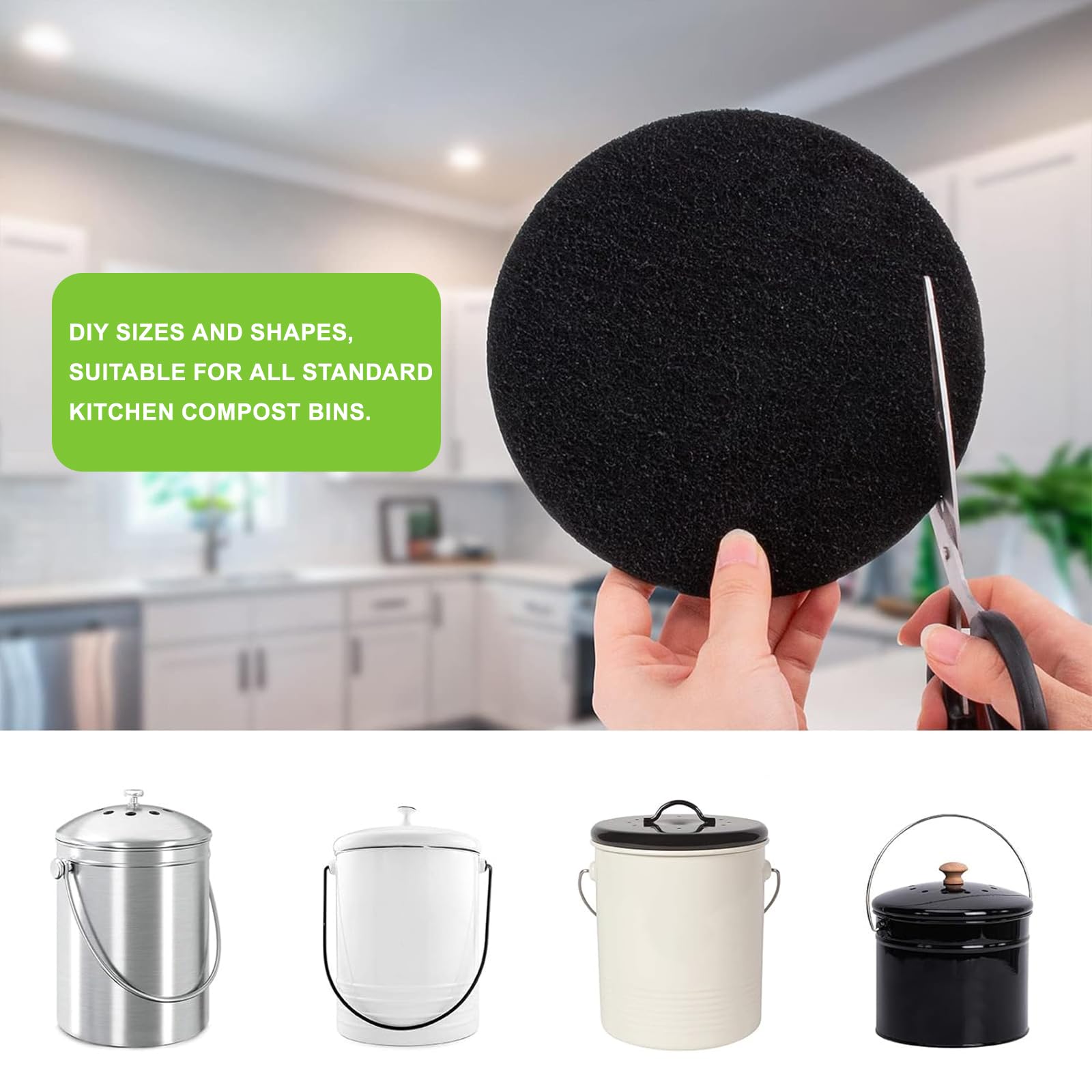 8 Pièces Filtres Compost Ronds, Filtres à Charbon Actif Filtre Anti-Odeur pour Poubelles à Compost Ronds, Convient aux Poubelles Jusqu'à 17 cm