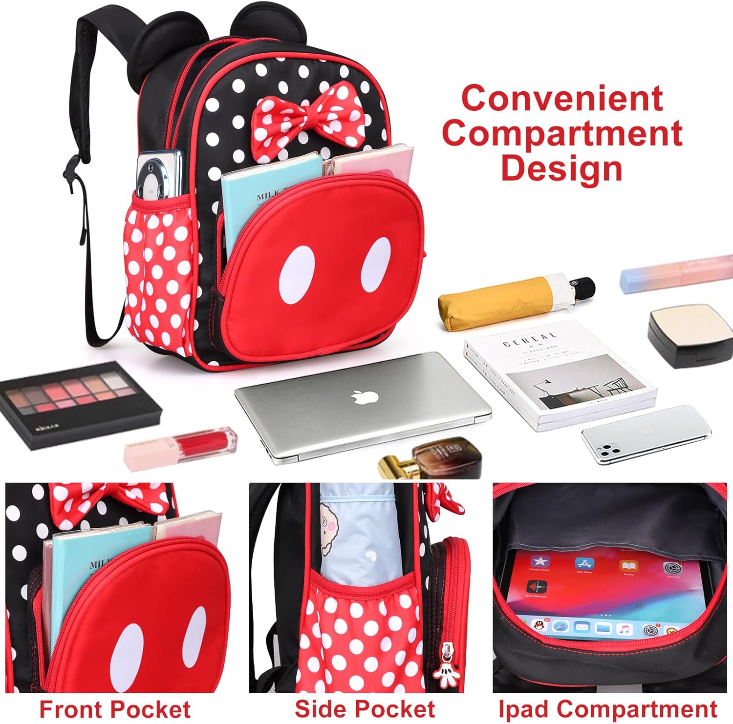 Voikukka Cute Little Girls Backpack Small Kids Mini Backpacks for Toddler Book Bag Children Preschool Backpack Kindergarten Bookbag Mini Mouse Girl Toys Gift Travel Backpacks - Image 3