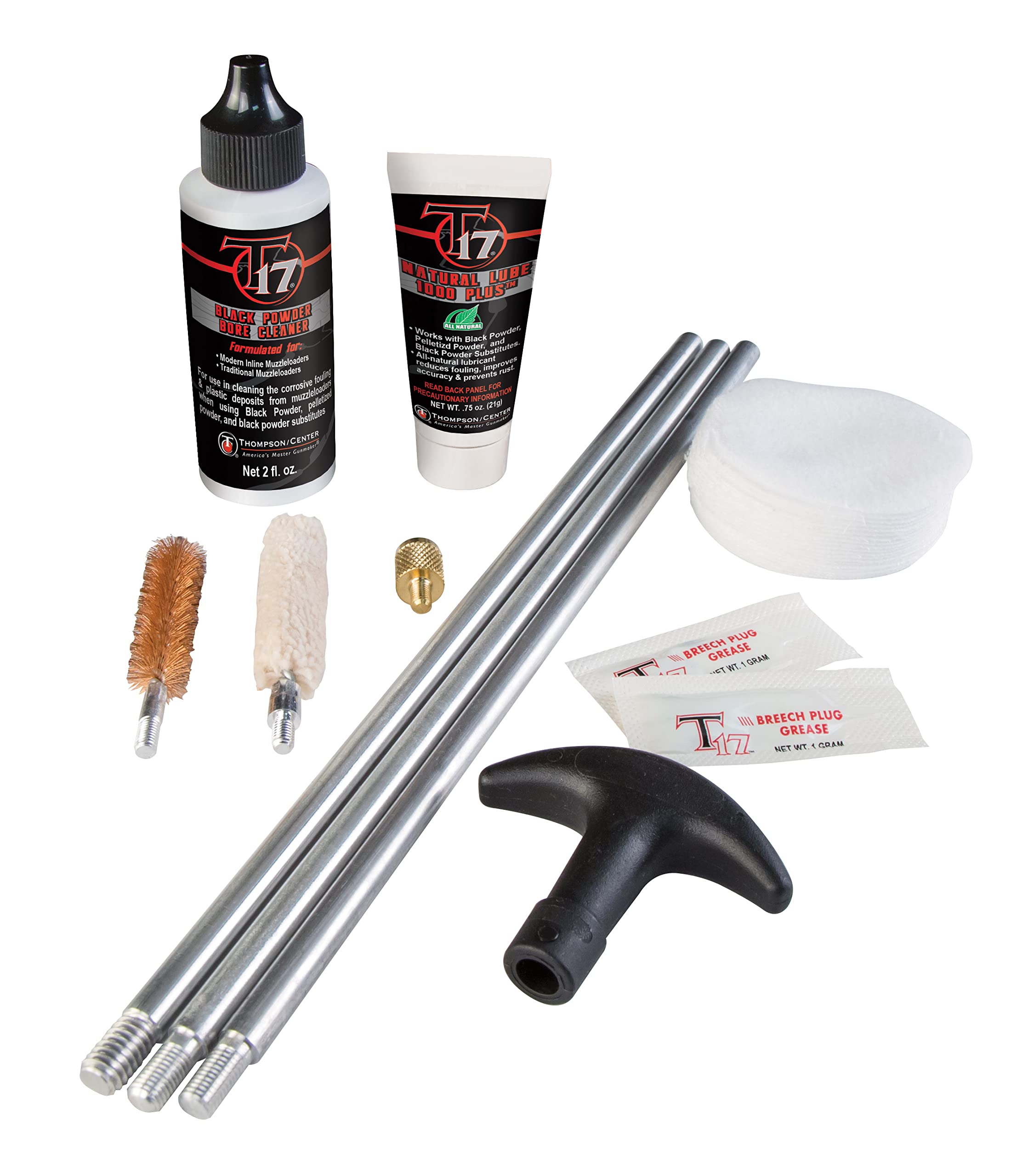 Thompson Center T17 Pro Hunter Accessory Kit and Muzzleloader Cleaning Kits with Bore Cleaner, Breech Plug Grease, Jag, and Round Cleaning Patches for Muzzleloader and Black Powder Rifle Maintenance
