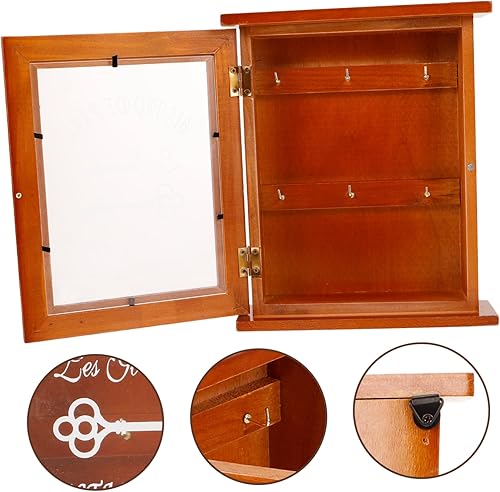 Miniatura 9 de STOBOK Gabinete de madera para llaves montado en la pared con panel para llaves, armario de almacenamiento vintage, caja de almacenamiento para