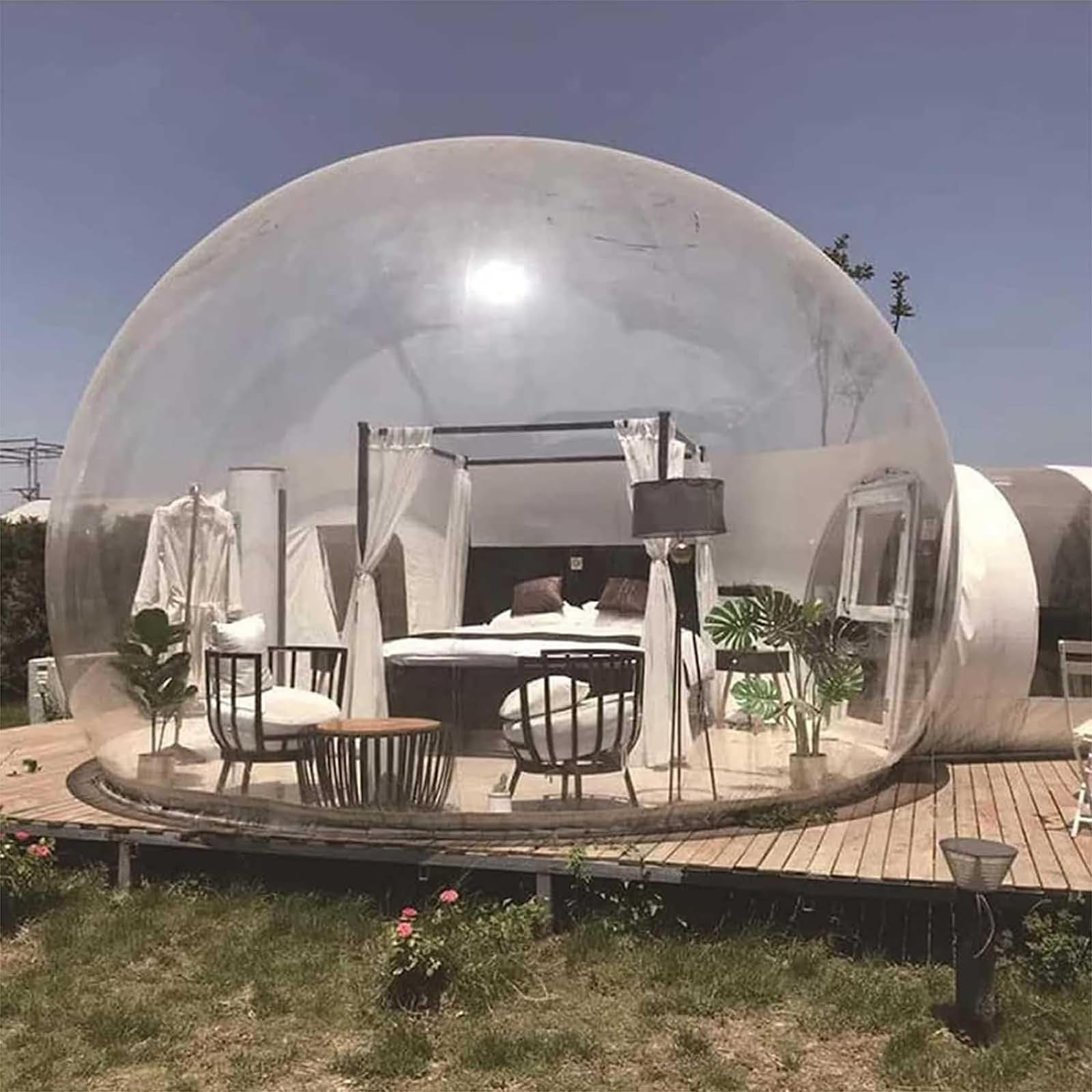Tienda de campaña inflable transparente con soplador y túnel para acampar al aire libre, fiestas en el patio trasero y observar las estrellas