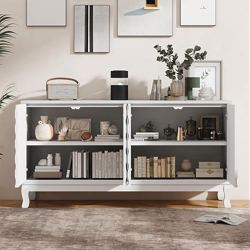 Miniatura 4 de Aparador de buffet Credenzas para sala de estar, aparador de almacenamiento moderno blanco de 60 pulgadas, consola de gabinete de entrada lujosa con