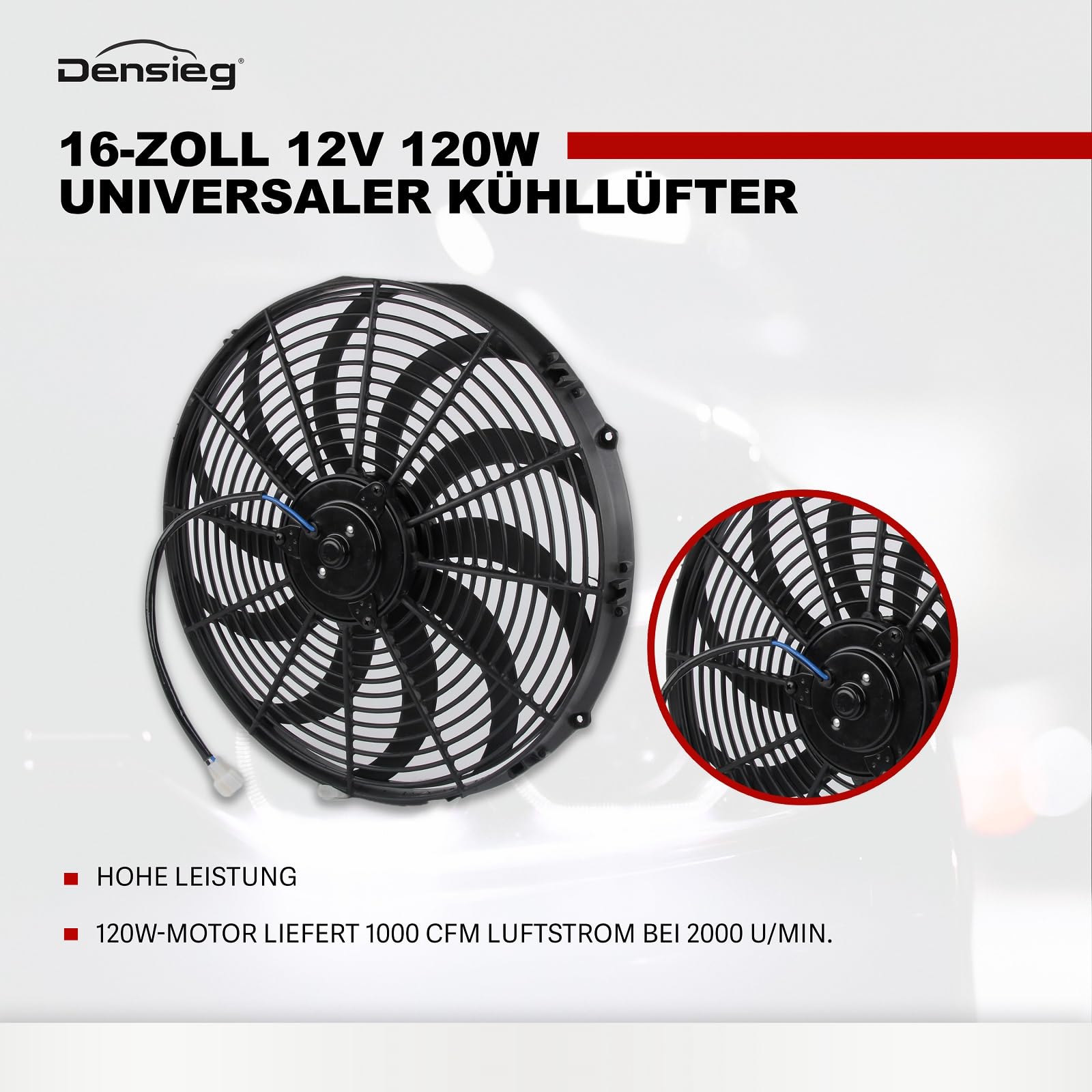 Universal Elektrischer Kühlerlüfter 16 Zoll, 12V 120W, Schwarz, für KFZ LKW Auto