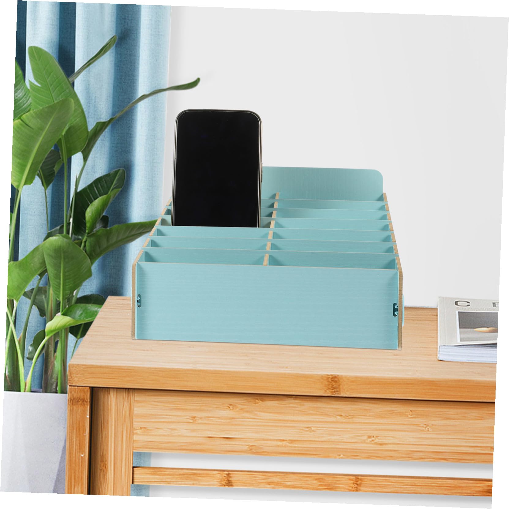 Cabilock Caja Organizadora de Madera Soporte Múltiples Compartimentos y Almacenamiento para Teléfono Móvil Adecuado para Aula y Escritorio