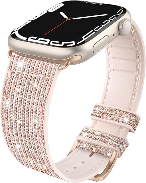 Tuocal Bling Straps Compatible with Apple Watch Strap 38mm 40mm 41mm, Soft Glitter Silicone Sport Replacement Strap Women Men Bracelet for iWatch Series 8 7 6 5 4 3 2 1 SE Sport Edition, Rose Gold