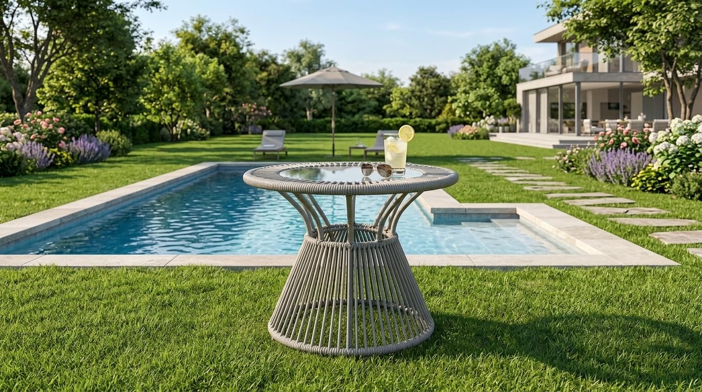 UF Outdoor Rattan Wicker Patio Bistro for Garden Backyard Balcony Porch Poolside Furniture, Grey Table-image-38